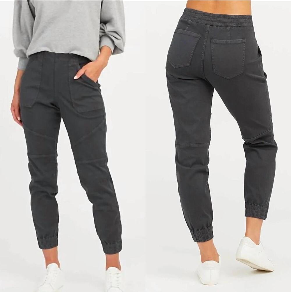 Spanx Stretch Twill Cargo Jogger Pants Washed Black NEW Women's XL